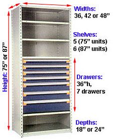 Modular Drawer Shelving Insert, 36w x 18d x 36h, 7 Drawers
