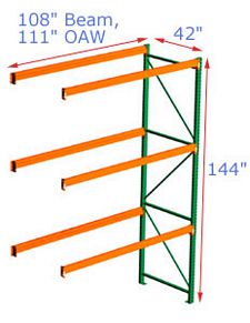 Pallet Rack Adder - 108w x 42d x 144h, 3 Beam Levels - 7320 Cap. Beams