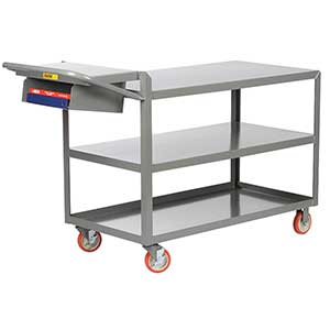 Order Picking Cart - 3 Shelves, 24"W x 36"L, Flush Top, Storage Pocket