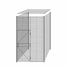3-Wall Welded Wire Partition w/ Ceiling - 6'6" x 6'4" x 10'5-1/4"H - 3' Hinged Gate