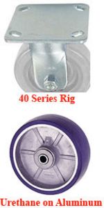 40 Series Rigid Caster - 4" x 1-1/2" Urethane on Aluminum Wheel - 600 lb. Cap.
