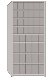 Metal Bin Shelving - Starter, 36"W x 12"D x 84"H, 44 Compartments