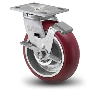 Swivel Caster with Side Lock - 4" x 2" Polyurethane on Aluminum Wheel with Radius Tread, 700 lb. Cap.