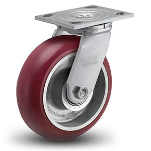 Swivel Caster - 5" x 2" Maroon Polyurethane on Aluminum Wheel with Radius Tread, 1000 lb. Cap.