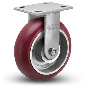 Rigid Caster - 6" x 2" Maroon Polyurethane on Aluminum Wheel with Radius Tread, 1250 lb. Cap.