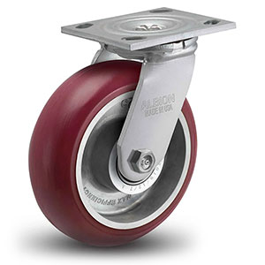 Swivel Caster - 6" x 2" Maroon Polyurethane on Aluminum Wheel with Radius Tread, 1250 lb. Cap.