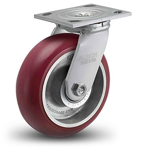 Swivel Caster - 8" x 2" Maroon Polyurethane on Aluminum Wheel with Radius Tread, 1250 lb. Cap.
