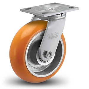 Swivel Caster - 4" x 2" Orange Polyurethane on Aluminum Wheel with Radius Tread, 800 lb. Cap.