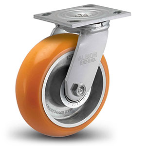 Swivel Caster - 5" x 2" Orange Polyurethane on Aluminum Wheel with Radius Tread, 1000 lb. Cap.