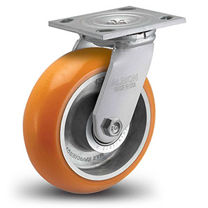 Swivel Caster - 8" x 2" Orange Polyurethane on Aluminum Wheel with Radius Tread, 1250 lb. Cap.