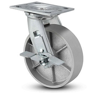 Swivel Caster with Side Lock - 8" x 2" Cast Iron Wheel, 1250 lb. Cap.