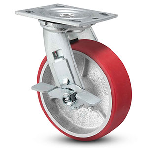 Swivel Caster with Side Lock - 6" x 2" Polyurethane on Iron Wheel, 1200 lb. Cap.