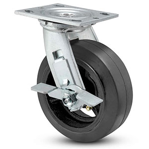 Swivel Caster with Side Lock - 6" x 2" Rubber on Iron Wheel, 550 lb. Cap.