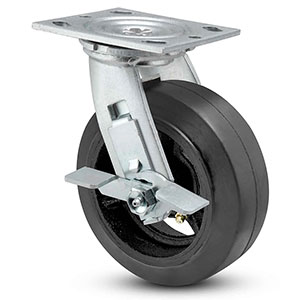 Swivel Caster with Side Lock - 8" x 2" Rubber on Iron Wheel, 600 lb. Cap.