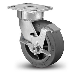Swivel Caster with Side Lock - 6" x 2" TPE Wheel, 7.5" Mount Ht., 600 lb. Cap.