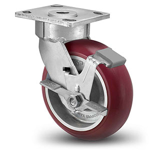 Swivel Caster with Side Lock - 4" x 2" Maroon Polyurethane on Aluminum Wheel, 800 lb. Cap.