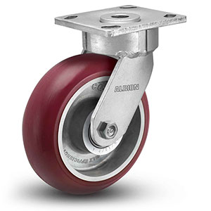 Swivel Caster - 4" x 2" Maroon Polyurethane on Aluminum Wheel, 800 lb. Cap.