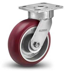 Swivel Caster - 5" x 2" Maroon Polyurethane on Aluminum Wheel with Round Tread, Maintenance-Free, 1000 lb. Cap.