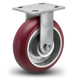 Rigid Caster - 6" x 2" Maroon Polyurethane on Aluminum Wheel with Round Tread, 1250 lb. Cap., 1 Yr. Warranty