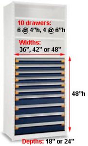 Modular Drawer Shelving Insert, 42w x 18d x 48h, 10 Drawers