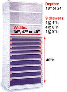 Modular Drawer Shelving Insert, 36w x 24d x 48h, 9 Drawers
