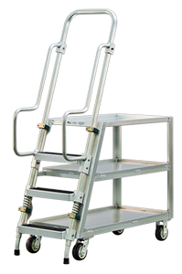 Aluminum Ladder Cart w/Shelf Lips - 3 Shelf, 22"W x 69-1/2"H x 51-1/2"L