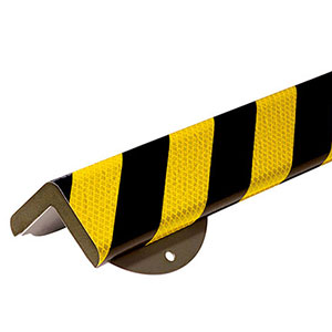 Corner Bumper Guard - 90 Degree Angle, Reflective Yellow & Black, 2.4" x 2.4" x 39", Steel Backed