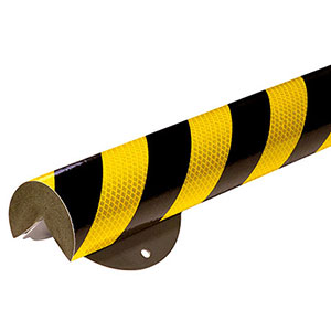 Corner Bumper Guard - Round, Reflective Yellow & Black, 2.4" x 2" x 39", Steel Backed