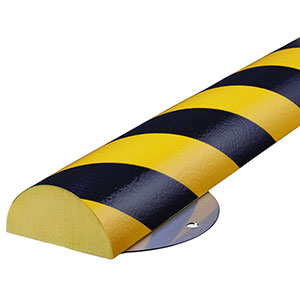 Surface Bumper Guard - Half Round, Black & Yellow, 2.8" x 1.4" x 39", Steel Backed