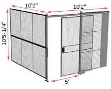 2-Wall Woven Wire Security Cage, No Ceiling, 10'2" x 10'2" x 10'5-1/4" with 5' Sliding Gate