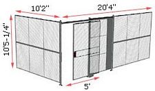 2-Wall Woven Wire Security Cage, No Ceiling, 20'4" x 10'2" x 10'5-1/4" with 5' Sliding Gate