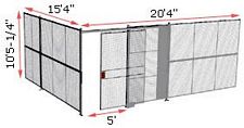 2-Wall Woven Wire Security Cage, No Ceiling, 20'4" x 15'4" x 10'5-1/4" with 5' Sliding Gate