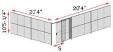 2-Wall Woven Wire Security Cage, No Ceiling, 20'4" x 20'4" x 10'5-1/4" with 5' Sliding Gate