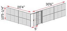 2-Wall Woven Wire Security Cage, No Ceiling, 30'6" x 20'4" x 10'5-1/4" with 5' Sliding Gate