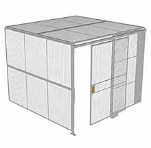 2-Wall Woven Wire Security Cage, w/Ceiling, 10'2" x 10'2" x 8'5-1/4" with 5' Sliding Gate