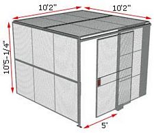 2-Wall Woven Wire Security Cage, w/Ceiling, 10'2" x 10'2" x 10'5-1/4" with 5' Sliding Gate