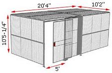 2-Wall Woven Wire Security Cage, w/Ceiling, 20'4" x 10'2" x 10'5-1/4" with 5' Sliding Gate