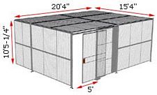 2-Wall Woven Wire Security Cage, w/Ceiling, 20'4" x 15'4" x 10'5-1/4" with 5' Sliding Gate