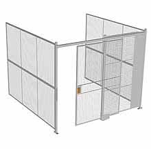 3-Wall Woven Wire Security Cage, No Ceiling, 10'4" x 10'2" x 8'5-1/4" with 5' Sliding Gate