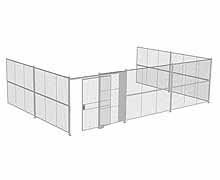 3-Wall Woven Wire Security Cage, No Ceiling, 30'8" x 20'4" x 8'5-1/4" with 5' Sliding Gate