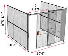 3-Wall Woven Wire Security Cage, No Ceiling, 10'4" x 10'2" x 10'5-1/4" with 5' Sliding Gate