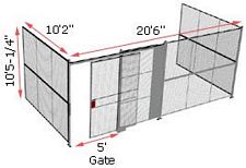 3-Wall Woven Wire Security Cage, No Ceiling, 20'6" x 10'2" x 10'5-1/4" with 5' Sliding Gate