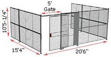3-Wall Woven Wire Security Cage, No Ceiling, 20'6" x 15'4" x 10'5-1/4" with 5' Sliding Gate