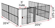 3-Wall Woven Wire Security Cage, No Ceiling, 20'6" x 20'4" x 10'5-1/4" with 5' Sliding Gate
