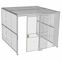 3-Wall Woven Wire Security Cage, w/Ceiling, 10'4" x 10'2" x 8'5-1/4" with 5' Sliding Gate