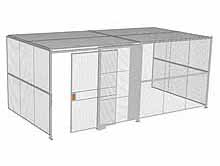 3-Wall Woven Wire Security Cage, w/Ceiling, 20'6" x 10'2" x 8'5-1/4" with 5' Sliding Gate