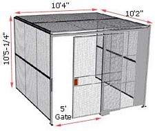 3-Wall Woven Wire Security Cage, w/Ceiling, 10'4" x 10'2" x 10'5-1/4" with 5' Sliding Gate