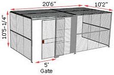 3-Wall Woven Wire Security Cage, w/Ceiling, 20'6" x 10'2" x 10'5-1/4" with 5' Sliding Gate