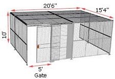 3-Wall Woven Wire Security Cage, w/Ceiling, 20'6" x 15'4" x 10'5-1/4" with 5' Sliding Gate