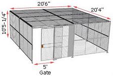 3-Wall Woven Wire Security Cage, w/Ceiling, 20'6" x 20'4" x 10'5-1/4" with 5' Sliding Gate